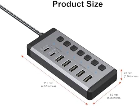Transform Your Digital Workspace with the Qwiizlab 36 W USB3.2 Hub – Ultimate 7-Port Aluminum Multiport Expander for Enhanced High-Speed Connectivity, Featuring Dual USB-C 10 Gbps and USB-A 10 Gbps Ports for Effortless Data Transfers on Laptops, Macs, Surface Pros, and Desktop PCs – Optimize Your Productivity with This Power-Packed Connectivity Solution
