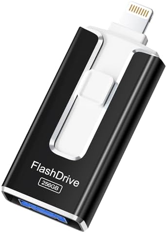 MFi Certified 256 GB Flash Drive – High-Speed Portable Memory Stick for i Phone, i Pad, Android & PC – Effortlessly Back Up Photos & Videos, Stylish Blue Design for Maximum Compatibility and Convenience