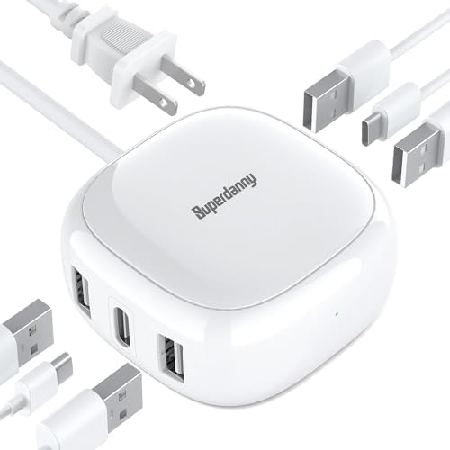SUPERDANNY 6-Port USB Charging Hub – Ultra-Fast 40 W Multi-Device Power Station for i Phone, i Pad, Galaxy & Pixel – Compact Travel Charger with 4 ft Cable – Versatile Charging Solution for Home, Office & Travel – Streamline Your Device Power Needs with This Essential Gadget