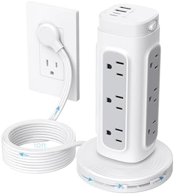 TROND Power Strip Tower with Retractable Design – 5 ft Flat Plug Extension Cord Featuring 5 AC Outlets and 20 W USB-C Fast Charging Ports, 1700 Joules Surge Protection for Home Office and Dorm Room Efficiency – Ultimate Connectivity Solution