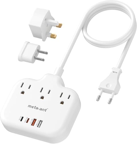 Ultimate Universal Travel Plug Adapter with PD30 W Fast Charging Hub – 3 Multi-Port Connectivity for International Travel, Featuring Dual USB-C & USB-A Outputs, 3 ft Extension Cord for Effortless Power in EU, US, UK, France & Spain – Perfect Solution for Global Adventurers Seeking Reliable Charging Options