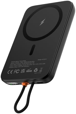 Asper X Mag Safe 10,000 m Ah Portable Power Bank – Dual Charging Solutions with 15 W/22.5 W Fast Charging, Smart LED Power Display, Built-in USB-C Cable & Compact Design for i Phone 16/15/14/13/12 & Galaxy S25 – Ultimate Travel Companion for Efficient Power Management