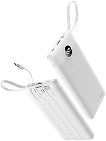 Sleek 10,000 m Ah Ultra-Slim Portable Power Bank – Essential Travel Charger with Integrated Cables, 5 Outputs & 2 Inputs, LED Battery Monitor – Universal Compatibility for i Phone & Android Devices – Chic Pink Design for Effortless On-the-Go Charging