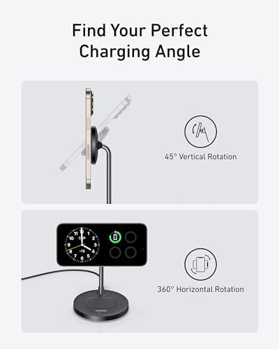 Anker Mag Safe 2-in-1 Charging Station for i Phone 16 and Air Pods Pro – Qi2 Certified 15 W Max Wireless Charger Stand in Sleek Black – Fast Charging Compatibility for i Phone 12/13/14/15 – Effortless Magnetic Alignment for Ultimate Convenience and Style