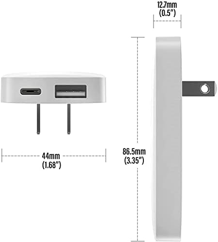 Galvanox Ultra Slim Type C Flat Wall Charger – 20 W Dual USB-C & USB-A Fast Charging Adapter for i Phone 11/12/13/14/15 Pro/Max & Samsung Galaxy – High-Speed Multi-Port Power Supply with Enhanced Compatibility & Safety Features