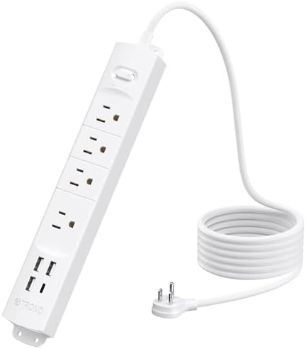 Ultra-Slim TROND Surge Protector Power Strip with 3 USB Ports & Type C – 4 AC Outlets for Maximum Device Protection & Charging Speed – 1440 J Surge Defense, ETL Listed, Space-Saving Wall Mount Design for Home Office & Dorm Use – Versatile Power Management Solution in Elegant Black