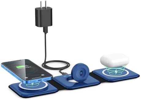 RTOPS 3-in-1 Magnetic Wireless Charging Station for i Phone, Apple Watch, and Air Pods – Compact Ga N Travel Charger with Enhanced Speed and Compatibility for i Phone 16/15/14/13/Pro/Max, Air Pods 4/3/2/Pro – All-in-One Solution for Ultimate Convenience and Efficiency