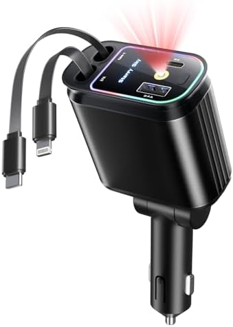 Celestial Power: 4-in-1 Starlight Retractable Car Charger with Fast Dual USB Ports – Compatible with i Phone 15/14/13 – Innovative Tangle-Free Charging Solution for Enhanced Portability and Style