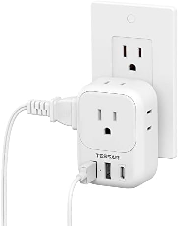 TESSAN Ultimate USB Charger Block – 3-Port Wall Plug Adapter with 4-Box Splitter for Effortless Multi-Device Charging at Home, Office, or Travel – Compact Design with Surge Protection and Enhanced Compatibility for Your Essential Electronics