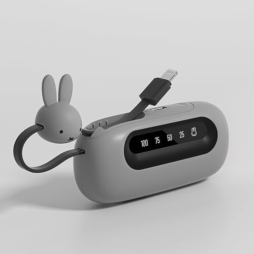 MIPOW Miffy 70 th Anniversary Edition Portable Power Bank Tube – 20 W Fast Charging with Dual Built-in Cables – Stylish and Compact Charger for i Phone & Android Devices – Perfect for On-the-Go Power Solutions and Collectors