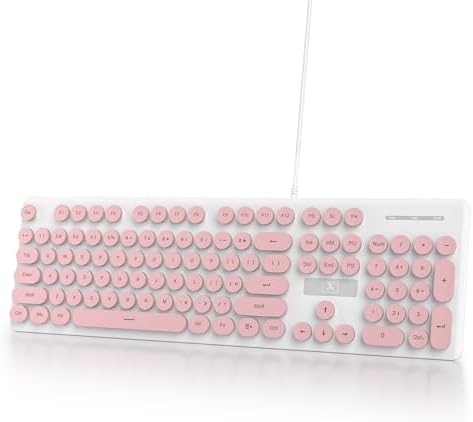 Vibrant Purple Ergonomic Wired Membrane Keyboard – Full-Size 104 Keys with Round Typewriter Keycaps, White LED Backlighting, and Ultra-Quiet Performance for Enhanced Productivity in Any Workspace