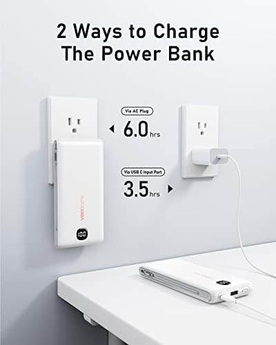 VEEKTOMX 20,000 m Ah Portable Charger with Built-in Cables and AC Wall Plug – Fast Charging Power Bank for i Phone 15/14/13 & Samsung Devices, Slim Battery Pack with LED Display for Ultimate Compatibility and On-the-Go Convenience