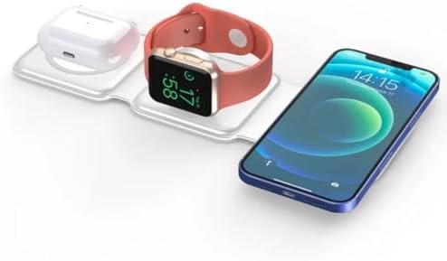 Ultimate 3-in-1 Foldable Magnetic Wireless Charger Dock for Apple Devices – Fast Charging Station for i Phone 16, 15, 14, 13, 12 Pro Max, Apple Watch & Air Pods – Travel-Friendly, Sleek Design for On-the-Go Charging Solutions – Enhance Device Compatibility and Efficiency