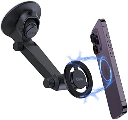 AUROX Mag Safe Car Mount for i Phone 15/14/13/12 Series – Advanced Suction Cup with Enhanced Magnet Strength, 360° Rotational Flexibility & 210° Tilt Functionality, Effortless Setup for Universal Compatibility – Ultimate Driving Safety and Convenience
