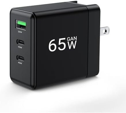 65 W USB C Wall Charger – Compact 3-Port Fast Charging Station for Mac Book Pro, i Pad Pro, Galaxy S23 & i Phone 15 – Foldable Travel Design with Universal Compatibility & Enhanced Safety Features for Optimal Device Performance