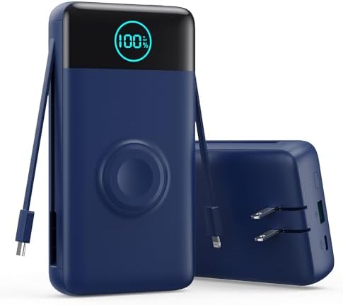 Ultimate 40800 m Ah Portable Power Bank – All-in-One Charging Solution with Built-in Cables, Wall Plug, and Apple Watch Charger – 6-in-1 QC4.0 25 W USB-C Fast Charging for i Phone 16/15/14, Galaxy & More – LCD Display for Real-Time Battery Monitoring and Enhanced Compatibility