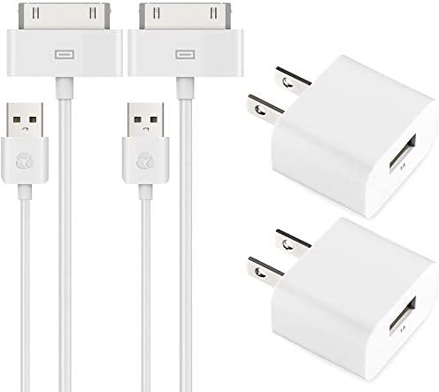 ESK Certified 6 Feet 30 Pin USB Charging Cable & 5 W USB Power Adapter Set for i Phone 4/4 s, i Phone 3 G/3 GS, i Pad 1/2/3, i Pod Touch 1/2/3/4 – Dual Pack with Extended Length for Ultimate Convenience and Reliability