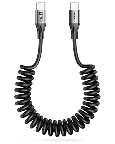 SUNGUY Coiled USB C to USB C Cable,2Pack 60W [1.5FT-5FT] USBC to USBC Android Auto & Carplay Cable for iPhone 16/15/ Pro/Pro Max, Samsung Galaxy S24/S3/S22, iPad Pro – Enhanced Compatibility and Speed