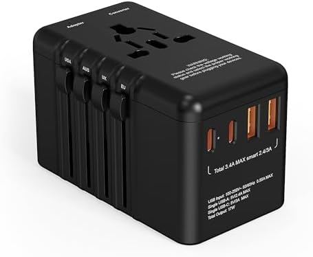 Global Voltage Converter & Universal Travel Adapter – Effortlessly Transform 220 V to 110 V for Safe Use of US Appliances Abroad with Enhanced Durability and Compact Design for High-Wattage Devices like Hair Dryers – Your Essential Travel Companion for Seamless International Power Solutions