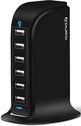 Aduro 40 W 6-Port USB Desktop Charging Hub – Multi-Device Power Station with Smart Flow Technology for Fast Charging i Phones, i Pads, and Smartphones – Sleek, Compact Design for Home and Office Use – Reliable Safety Features Ensure Optimal Device Protection