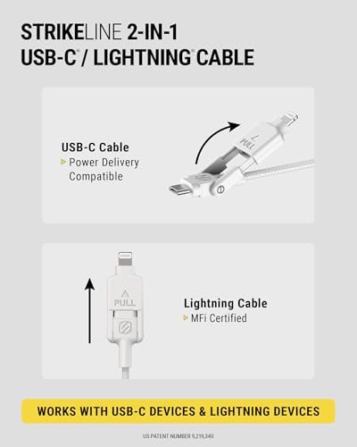 Scosche CCi4 B4 PWT 4 FT 2-in-1 Braided USB-C to Lightning & USB-C Charge Cable – Universal Fast Charging Cord for i Phone, i Pad, Galaxy & More – Durable Multi-Device Sync Solution for Home and On-the-Go Convenience