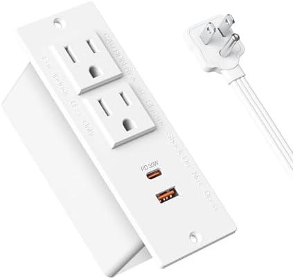 Recessed Power Strip with USB C PD Fast Charging – 30 W Flush Mount Desk Outlet for Space-Saving Convenience, 2 AC Outlets & 2 USB Ports, 6 ft Cord, Ultra Thin Flat Plug for Tidy Workspaces – Perfect for Home Offices and Multi-Device Charging Solutions