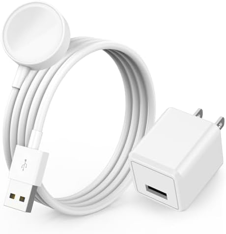 Ultimate 6.6 FT Wireless Fast Charging Cable for Apple Watch – Portable Charger with USB Wall Plug Adapter, Compatible with All Series Including 9/8/7/SE/6/5/4/3/2/1 – Enhanced Charging Speed and Flexibility for On-the-Go Power Solutions
