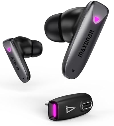 Maxonar Elite Gaming Earbuds – Immersive Hi-Fi Sound with 25 ms Low Latency for PS5, Quest 3, Steam Deck & Switch – Dual Connection (2.4 GHz & Bluetooth 5.3) for Unmatched Versatility – Ergonomically Designed for Comfort During Long Sessions – Your Ultimate Wireless Audio Solution