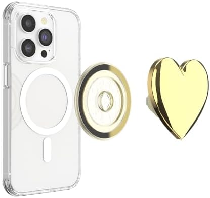 Elevate Your Smartphone Experience with the Mag Safe Compatible Pop Sockets Grip – Stylish Enamel Silver Heart Design, Magnetic Phone Stand & Secure Grip for i Phone, Ideal for Hands-Free Viewing & Effortless Wireless Charging, Customizable Swappable Top for Personal Flair