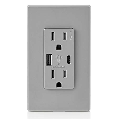 Leviton 60 W Dual USB Type A/Type-C In-Wall Charger – Fast, Efficient Power Delivery Solution for Smartphones, Tablets & Laptops – Tamper-Resistant Outlet in Light Almond for Safe, Clutter-Free Charging Experience – Perfect for Home and Office Use