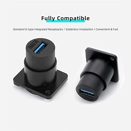 PENGLIN USB 3.0 Waterproof Socket Coupler – 2 PCS D-Type Panel Mount Female-to-Female Connector for High-Speed Data Extension, Solderless Installation, Ideal for Outdoor Use and Industrial Applications, Durable and Reliable Signal Adapter