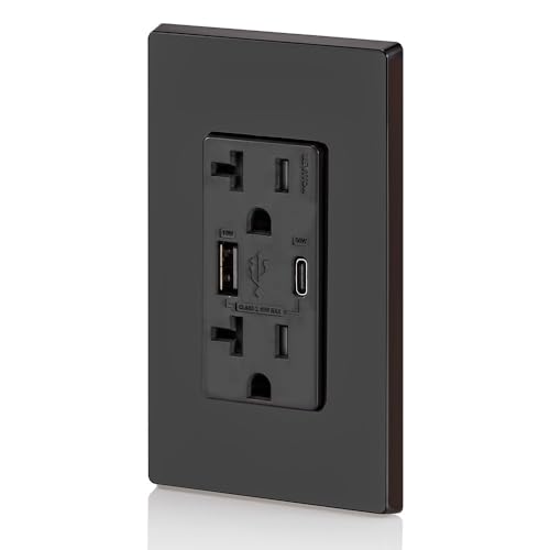 Leviton 60 W In-Wall USB Charger with Dual Type A/Type-C Ports and 20 A Tamper-Resistant Outlet – Fast Charging for Smartphones, Tablets, and Laptops – Modern Light Almond Finish, Ideal for Home and Office Efficiency – Safe, Stylish Power Solution for Tech Enthusiasts