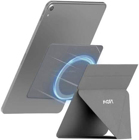 MOFT Snap Tablet Holder: Ultra-Slim Adjustable Stand for i Pad Pro & Air – Ergonomic and Foldable Design in Cool Grey for Optimal Comfort, Perfect for Productivity, Streaming, and Creative Endeavors – Versatile Portrait/Landscape Use with Enhanced Portability