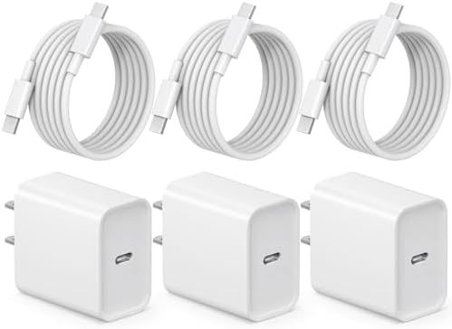i Phone 16 Fast Charging Pack: 3 USB-C Blocks & 3 Durable 6 FT Cables for Ultimate Compatibility with i Phone 15, i Pad Pro, and Air Pods – Compact, Portable, and Reliable Power Solution for On-the-Go Users