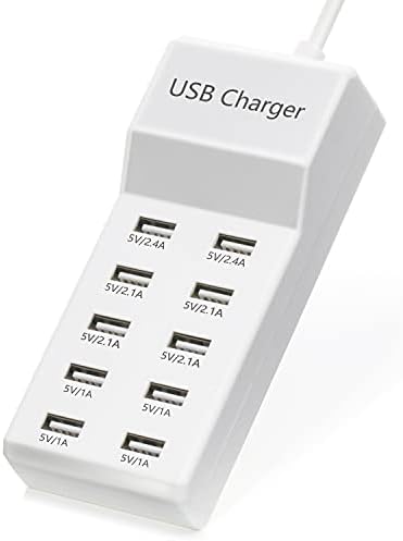 High-Power 10-Port USB Charging Station – 50 W Rapid Charger for i Phone 15 and Earlier Models – Multi-Device Charging Hub with Safety Features – Sleek White Design Perfect for Home, Office, and Shared Spaces – Fast, Efficient Charging Solution for Families and Professionals