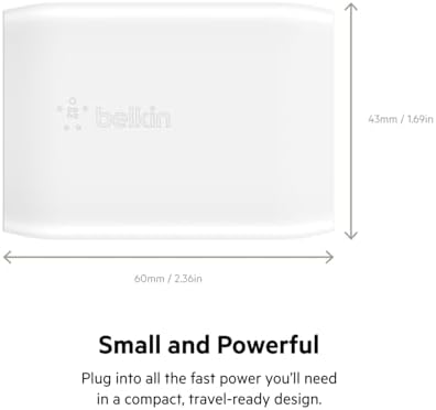 Belkin 30 W USB-C Fast Charger Block with USB-C to C Cable – Ultra-Fast Power Delivery 3.0 for i Phone 16, Samsung Galaxy S25, Google Pixel, Nintendo Switch 2 & More – Sleek White Design for Optimal Travel Convenience – PPS & USB-IF Certified for Reliable Charging Performance – Enhance Your Device’s Lifespan with Smart Power Regulation
