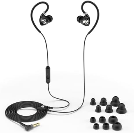 JLab Audio Fit2 Sport Wired Earbuds – Ultimate Performance with Customizable Memory Wire Earhooks & IPX5 Waterproof Technology – Experience C3 Sound Clarity with Titanium Drivers for Intense Workouts – Lightweight, Sweatproof Design for Active Lifestyles – Enhanced Compatibility for Seamless Device Connection
