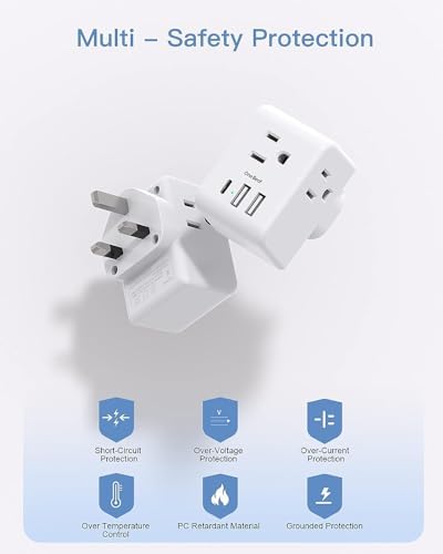 Ultimate European Travel Plug Adapter Set – Dual Pack Universal Power Converter with 3 AC Outlets and 3 USB Charging Ports (including USB-C) for Efficient Power Solutions in Italy, Spain, France, Germany, and Iceland – Essential Accessory for Global Travelers Seeking Versatile Compatibility and Rapid Charging Efficiency