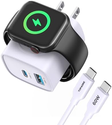Rapid 20 W PD USB C Wall Charger – 3-in-1 Power Hub for Apple Watch Series Ultra/9/8/7/6 & i Phone 16/16 Pro/15 Series – Sleek, Portable Design for Tech Savvy Professionals – Ultimate Fast Charging Solution with Built-in Safety Features for On-the-Go Convenience