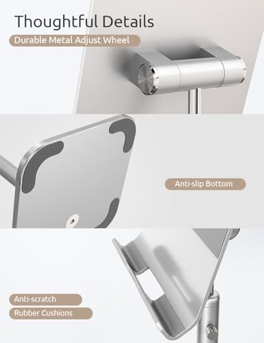 Adjustable Ergonomic Tablet Stand for i Pads and E-Readers – Custom Height & Angle for Optimal Eye-Level Comfort in Your Home Office – Sturdy Dock Compatible with 4-13” Devices, Sleek Silver Finish for Modern Workspaces