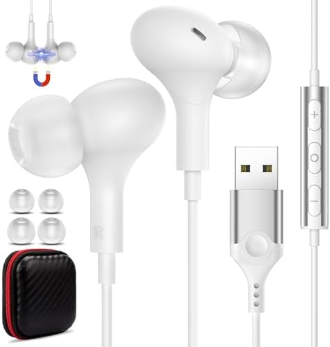 Lightweight USB Noise-Canceling Headset with Microphone for PCs and Laptops – 7.5 Ft Wired Earbuds Featuring In-Line Volume Control for Seamless Zoom Meetings and Online Learning, Optimized for Dell & HP – Superior Comfort and Crystal-Clear Audio for Extended Use
