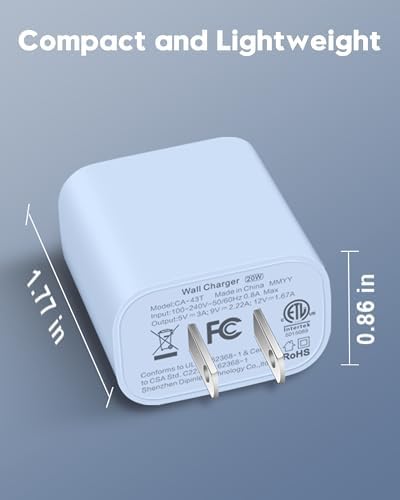20 W Fast Charger Bundle for i Phone 16 Series & i Pad Models – Dual USB-C Wall Charging Blocks with 3 FT Cable for Lightning-Fast Device Power-Up and Enhanced Compatibility with Air Pods – Ideal for Busy Lifestyles and Travel