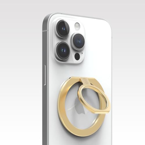 Magnetic Phone Grip Ring Stand for i Phone 16 Series – Premium Gold Kickstand Holder for Mag Safe Compatibility – Effortless Attachment for Hands-Free Streaming & Meetings – Versatile Design with Metal Stickers for Non-Mag Safe Phones – Lifetime Warranty & 30-Day Money Back Guarantee