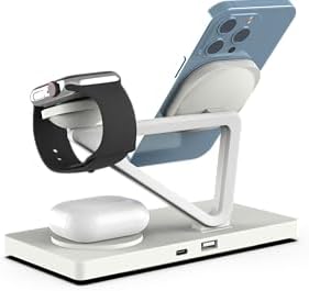 Revolutionize Your Charging Routine with the All-in-One Magnetic Wireless Charger: 3-in-1 Travel Station for i Phone 15, 14, 13, 12 Pro – Effortless Power for Apple Watch Series & Air Pods 3, 2, Pro (T216 White) – Ultimate Fast Charging Solution for On-the-Go Apple Users