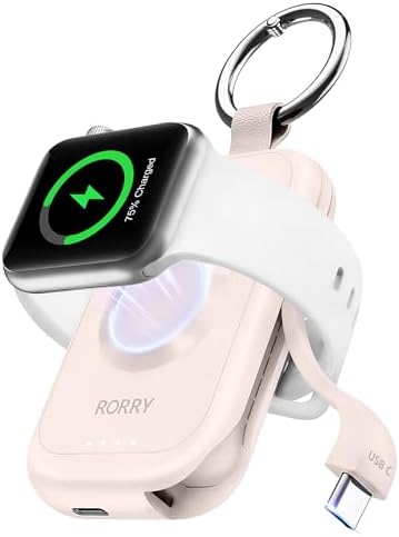 RORRY 2500 m Ah Fast Charging Portable Charger for Apple Watch – Ultimate Travel Companion with Built-in USB C Cable for Series 10, 9, 8, 7, 6, 5, Ultra 2 & SE – Sleek Black Design for On-the-Go Power Solutions