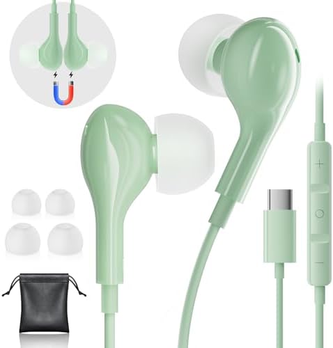 Premium USB C Earbuds for i Phone 16 & Samsung Galaxy Series – High-Fidelity Noise Cancelling Wired Headphones with Built-in Mic for Pixel 9 & One Plus 12 – Sleek Black Design for Ultimate Comfort and Clarity – Perfect for Music & Calls