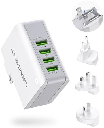 LENCENT 4-Port USB Wall Charger – 22 W Fast Charging Travel Adapter with International Plug Compatibility for i Phone & i Pad – Compact Power Solution for Global Travelers – Lightweight, Efficient Multi-Device Charging for Any USB-Powered Device