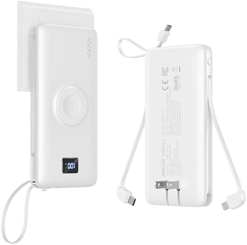 Revolutionize Your Charging Experience with ANOUV 10,000 m Ah Portable Power Bank – Built-in Cables & AC Plug for Fast, On-the-Go USB-C Charging, Compatible with i Phones and All Smart Devices – LED Display for Real-Time Battery Monitoring – The Ultimate Travel Essential for Efficiency and Convenience