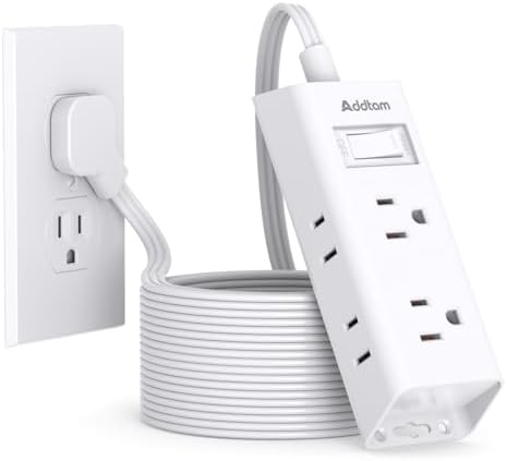 Addtam Ultra Flat Power Strip for Cruise & Travel – 5 ft Extension Cord with 6 Outlets, Compact Design for Dorms & Home Offices – No Surge Protection, Ideal for On-the-Go Charging – Lightweight & Space-Saving Solution