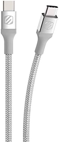 Scosche Strikeline 6 ft Premium USB-C Right-Angle Braided Charging Cable – Fast Charge & Sync for Enhanced Device Compatibility – Sleek White/Silver Design for Gamers & Professionals